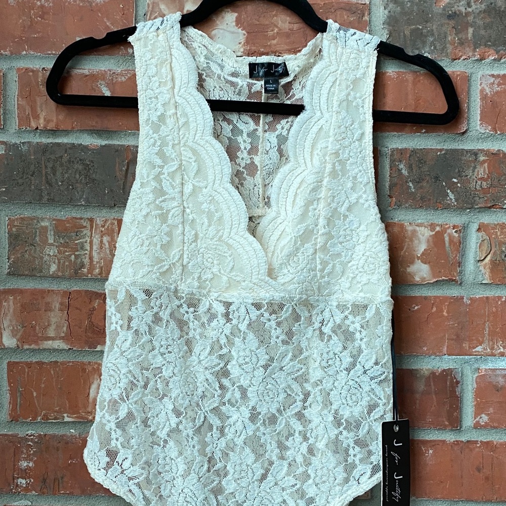 🍀NWT Sexy White/Cream Lace Tank top Bodysuit
